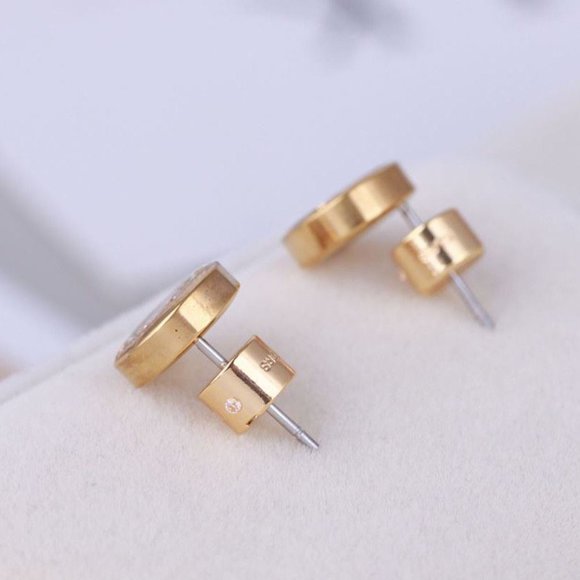 Michael Kors Circle Gold Tone Logo Stud Earrings - Picture 2 of 3